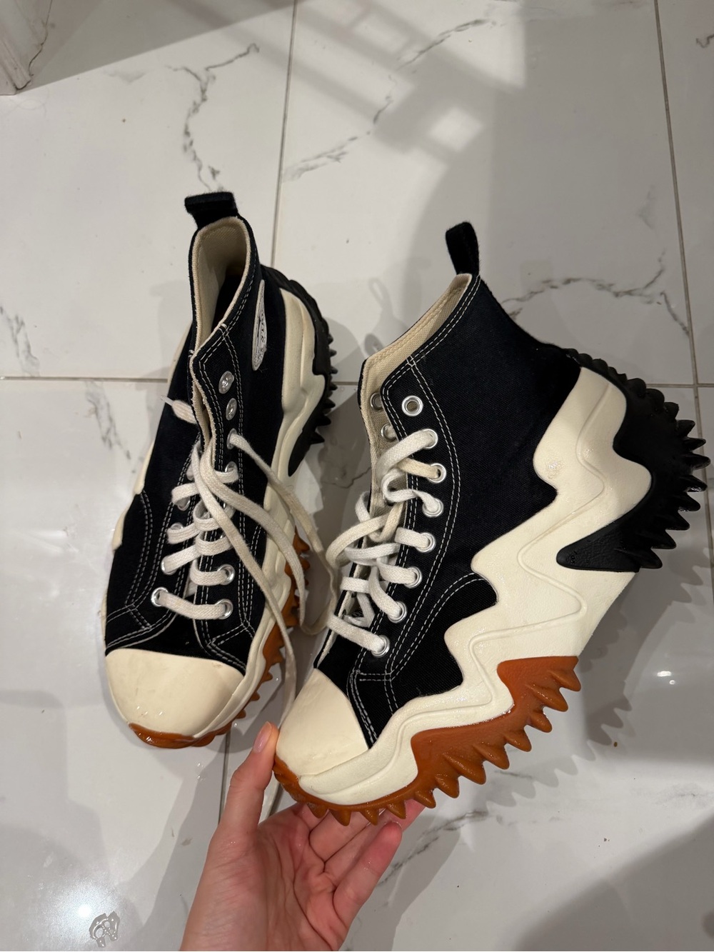 Black and Cream Chunky Platform Women’s High-Top Sneakers